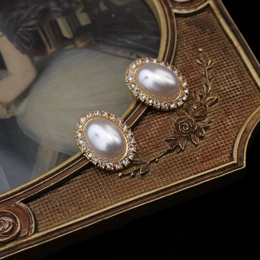 合金仿珍珠耳饰 复古珍珠耳钉轻奢时尚镶钻耳饰简约百搭小众耳饰