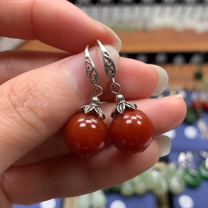 玛瑙/玉髓银S925镶嵌耳环12左右