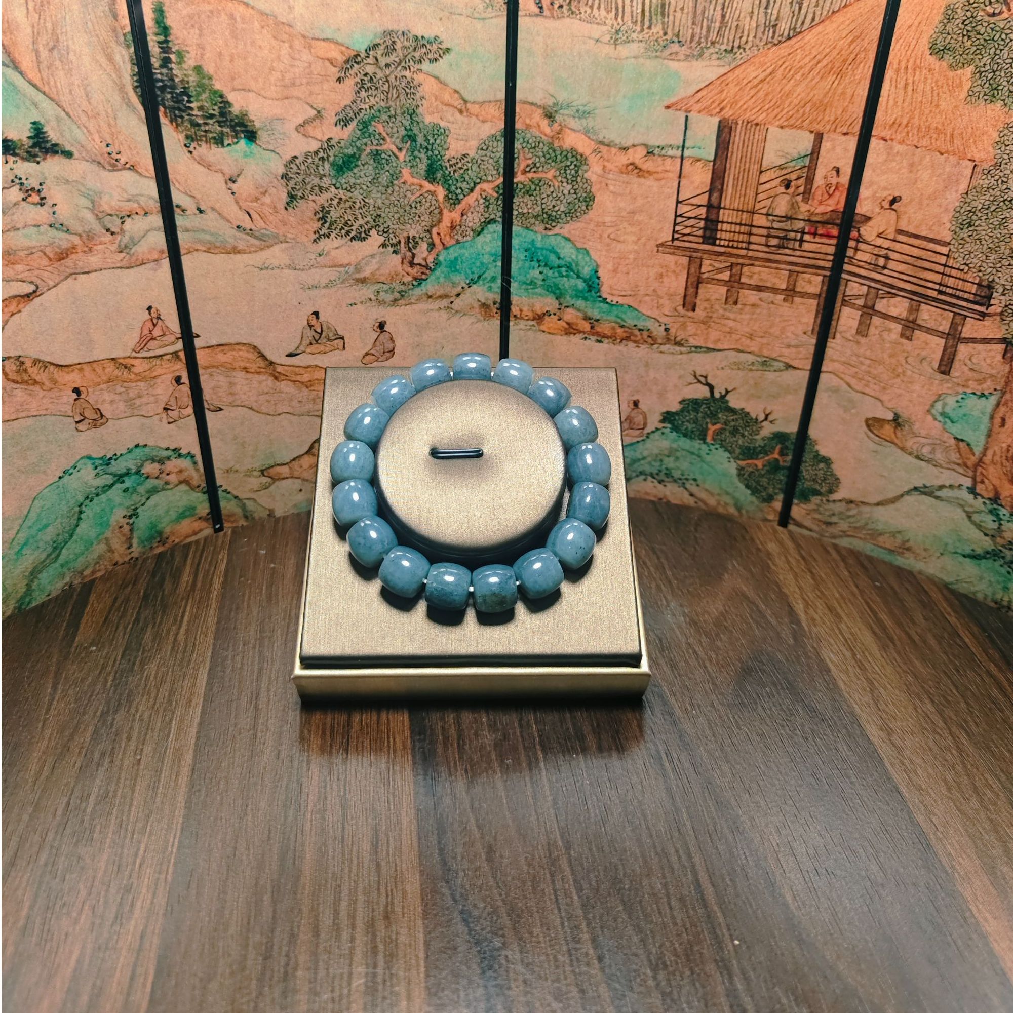 N和田玉点墨青花桶珠手串（卡12）0637