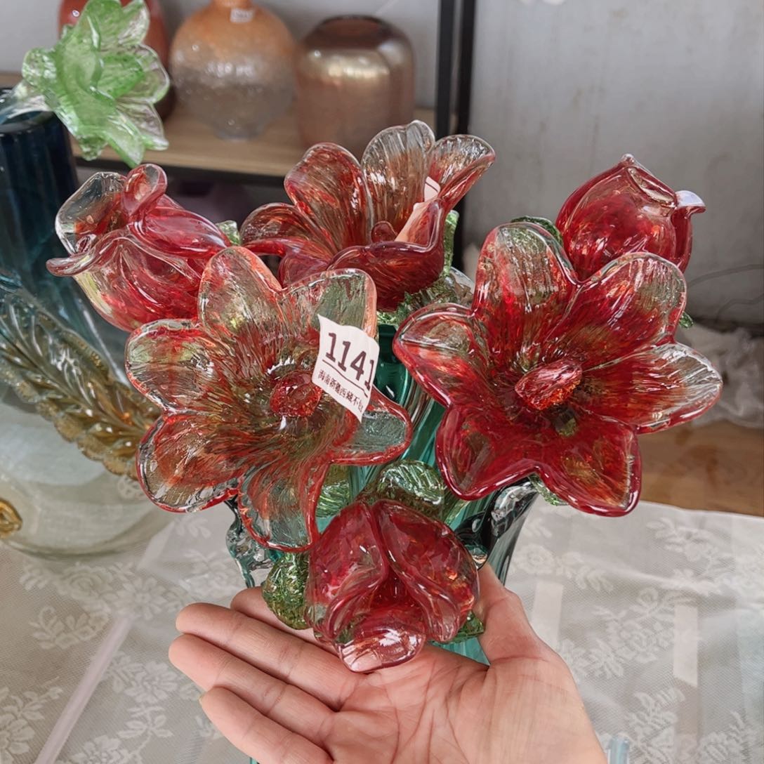 琉璃3支茉莉3支玫瑰 花瓶摆件长40