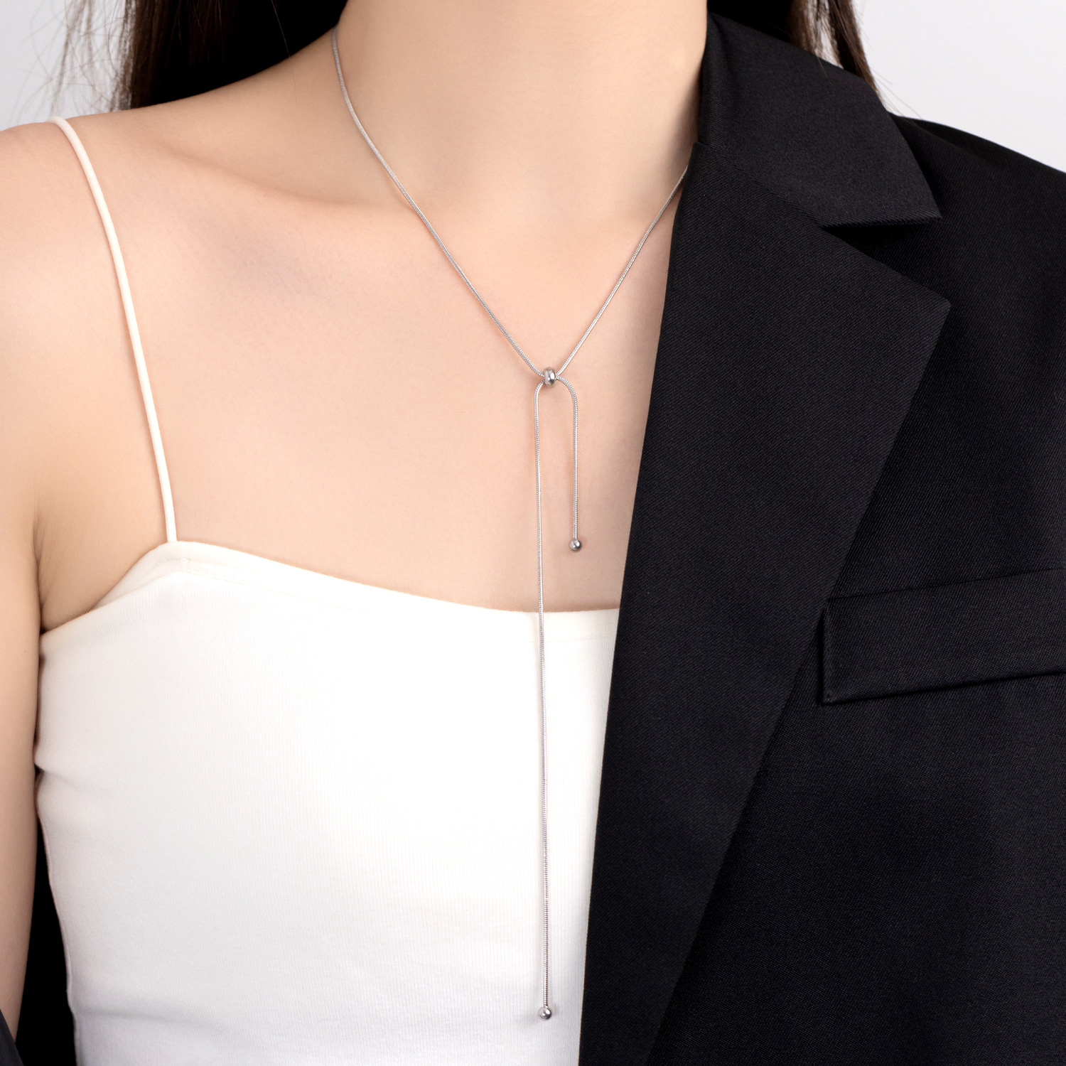 钛钢项链 【简约珠珠】抽拉款毛衣链颈链高定长款秋冬女时尚锁骨链