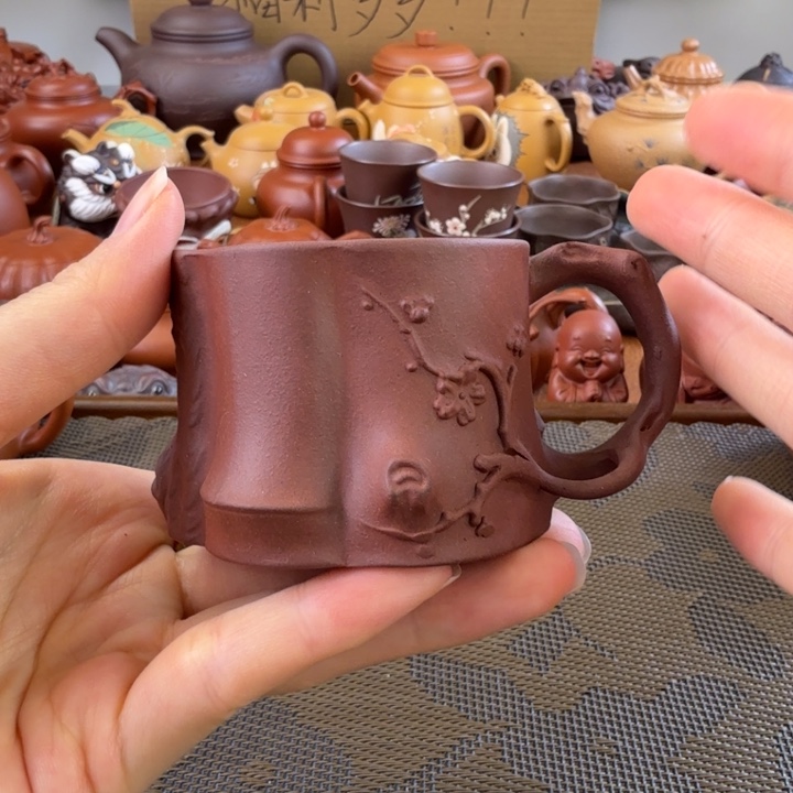 紫砂茶壶紫泥梅花杯