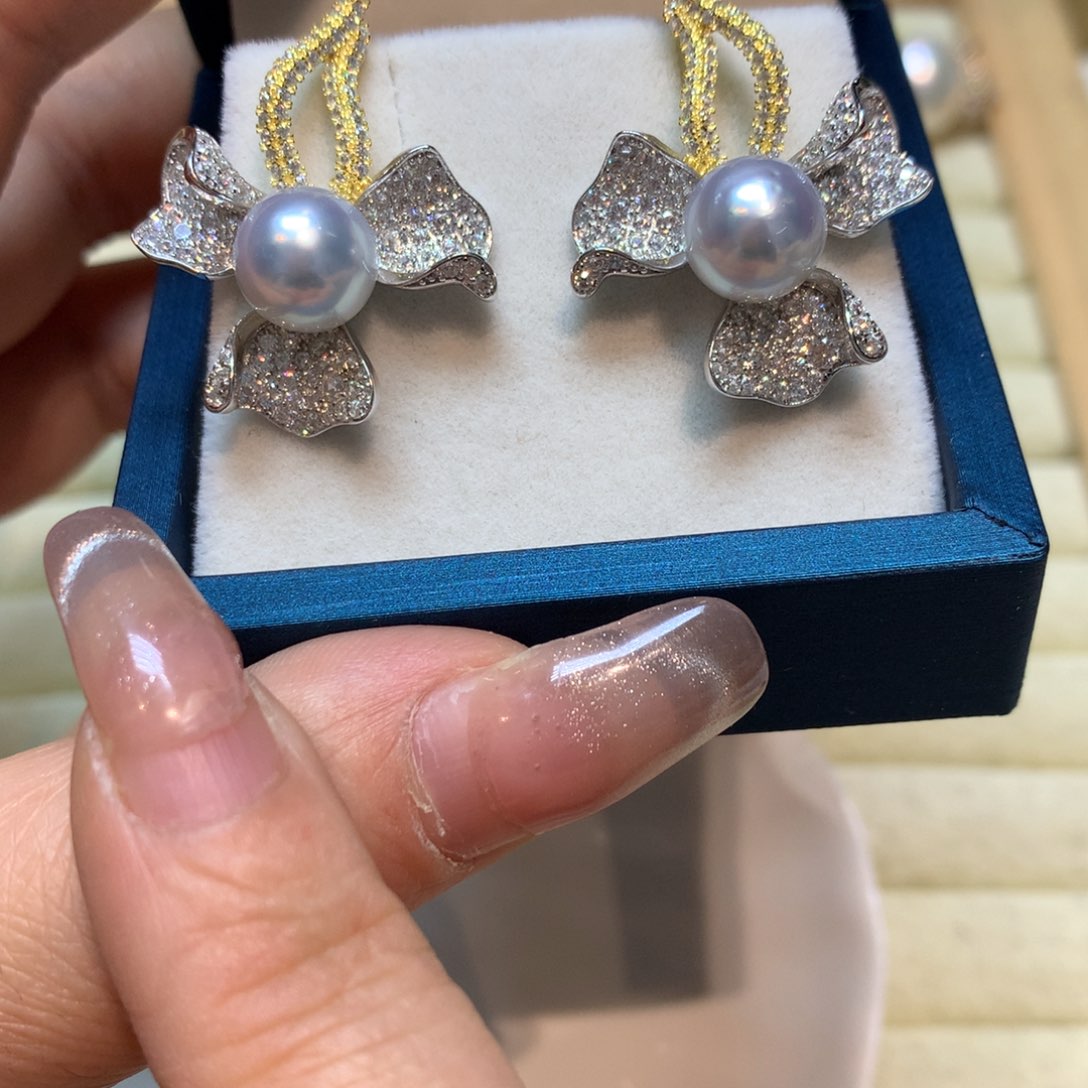 海水珍珠耳饰银S925镶嵌