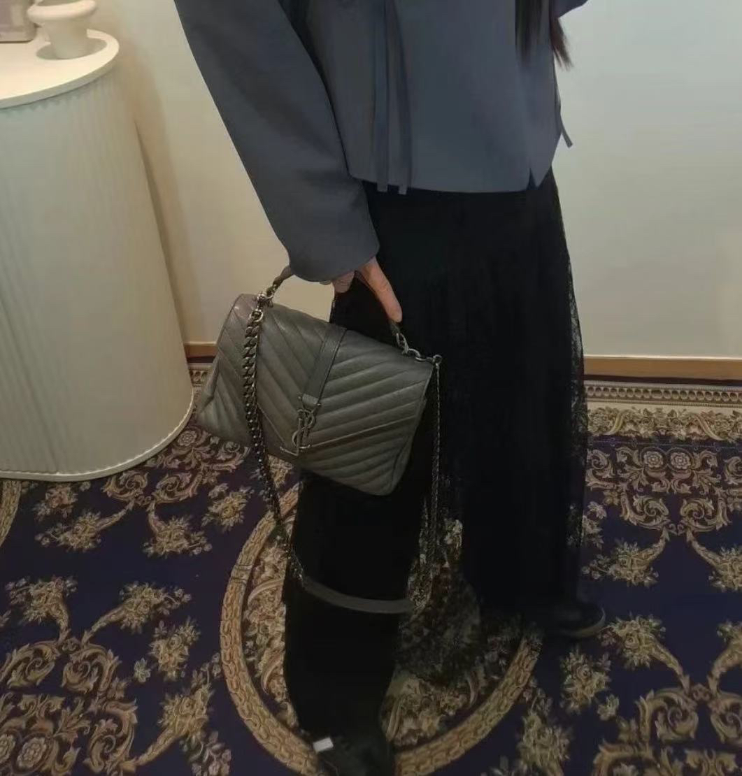 95新 YSL/圣罗兰 多宝二奢/05781/灰色小号邮差