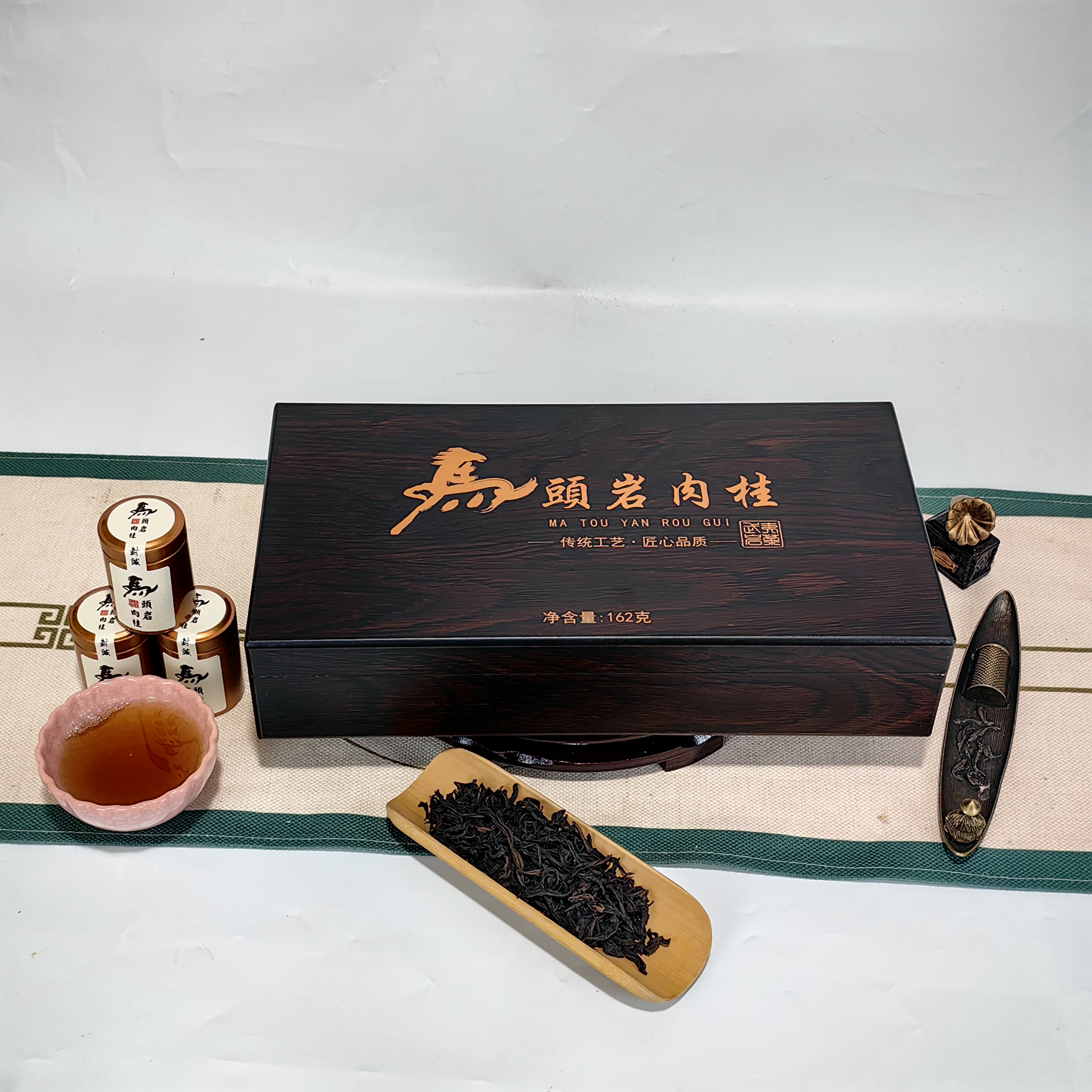 武夷山岩茶清香型马头岩肉桂18罐163克黑檀木精品礼盒装送礼佳品