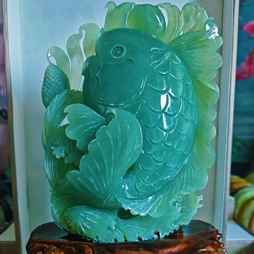 《抖音官方质检发货正品保真》天然A货冰绿 富贵有余摆件 讲解链接 