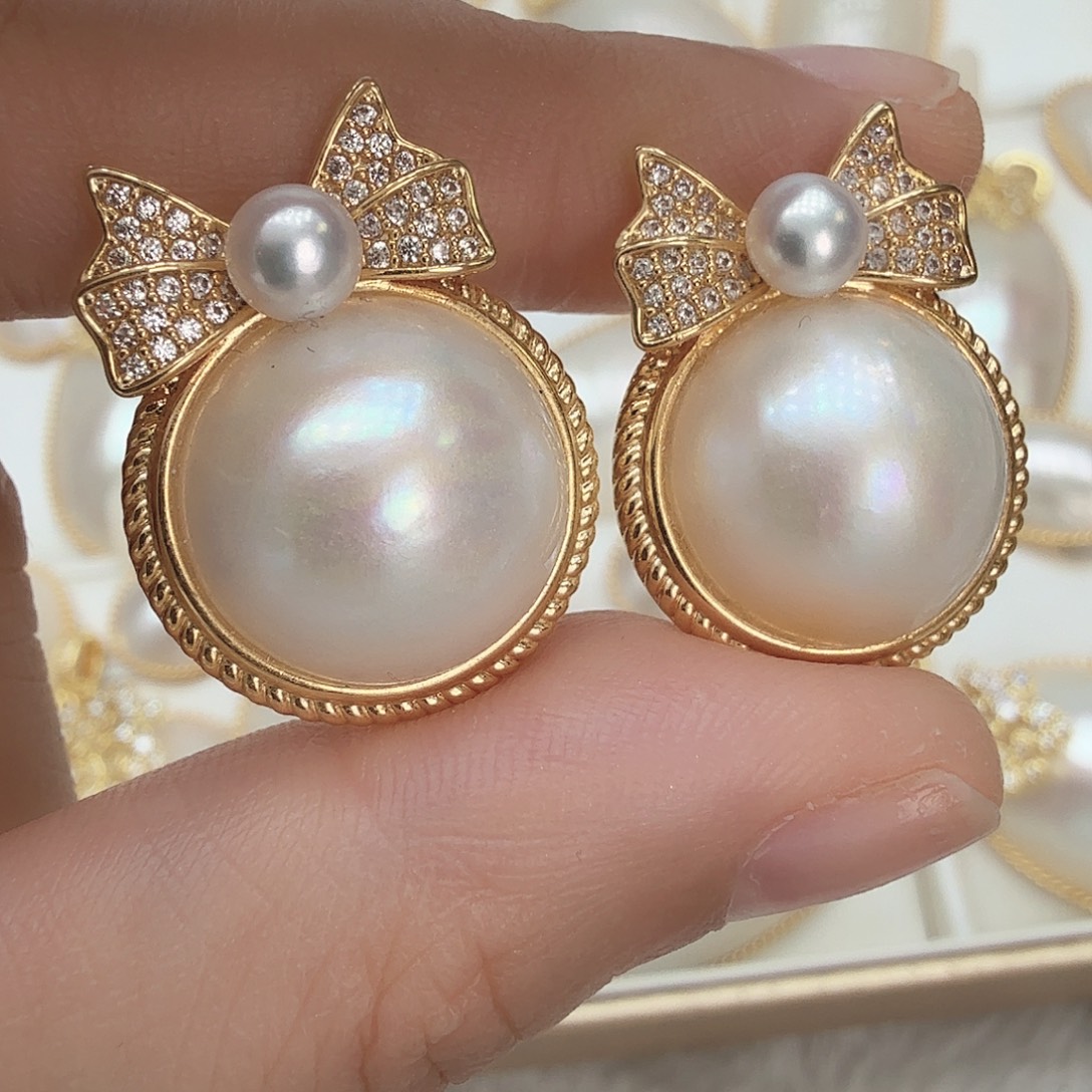 未镶嵌耳饰拼合珍珠（马贝珠）