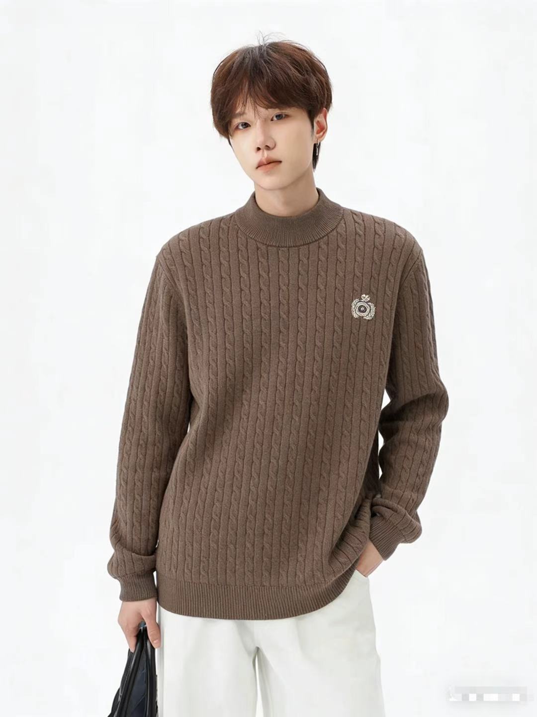 【M11-咖色】青少年童装秋冬潮品加厚圆领毛衣