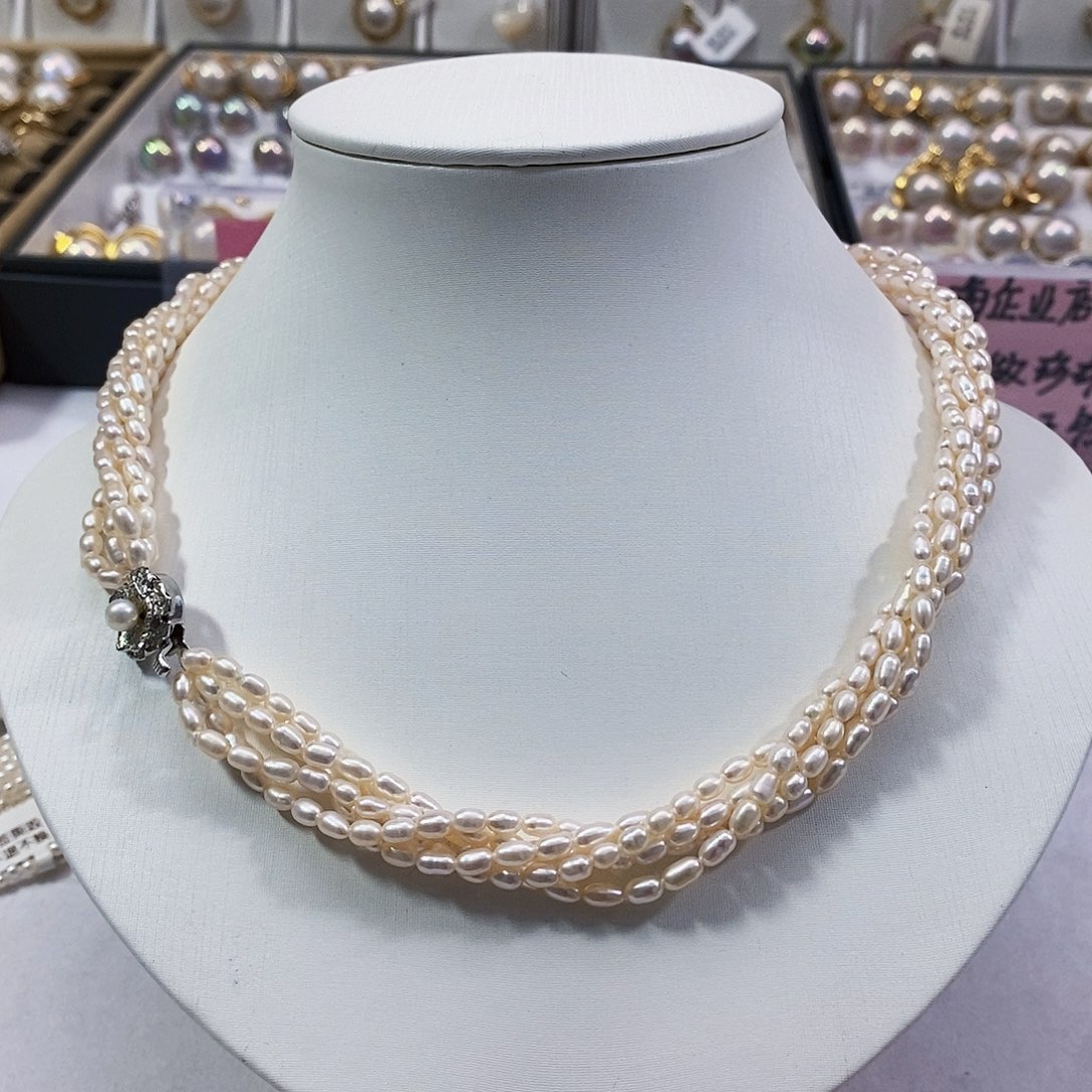 淡水珍珠特价不退换多层米珠设计款项链未镶嵌