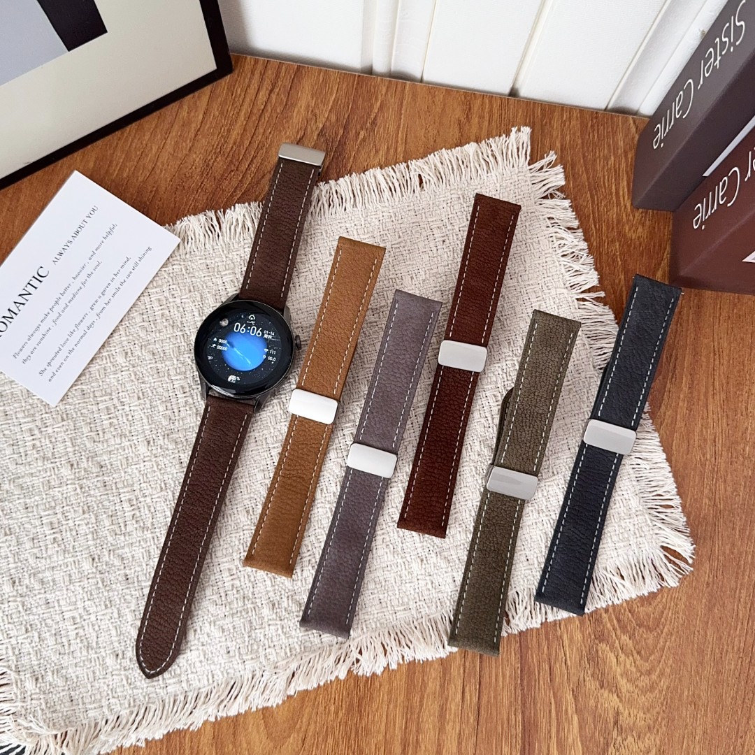 天时适用华为gt6 5 油蜡荔枝纹磁吸扣真皮手表表带watch5柔软舒适