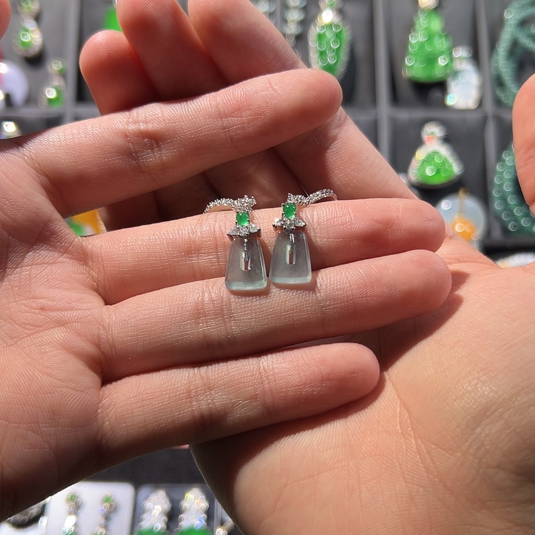 翡翠银S925镶嵌耳饰