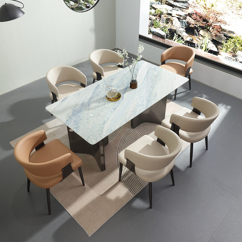 进口天然奢石餐桌意式轻奢现代简约西餐桌椅长方形蓝色水晶餐桌