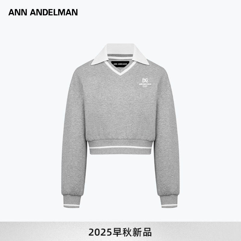 ANN ANDELMAN 25秋季新品灰色短款休闲轻职风POLO领卫衣女