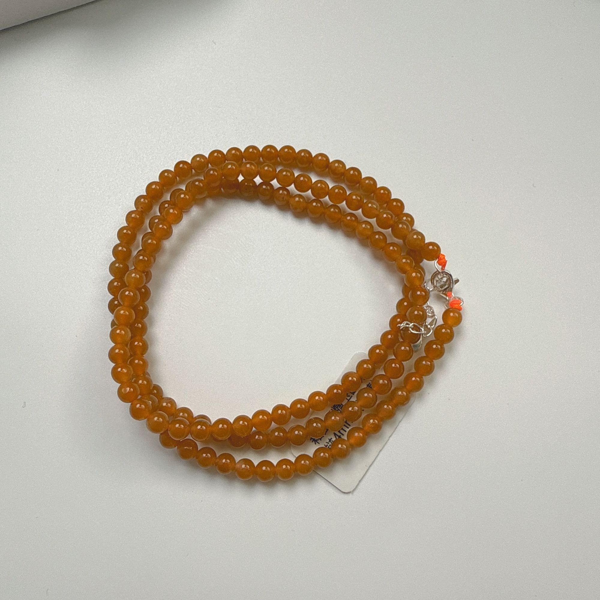 和田玉糖玉圆珠长链4mm（浓糖）