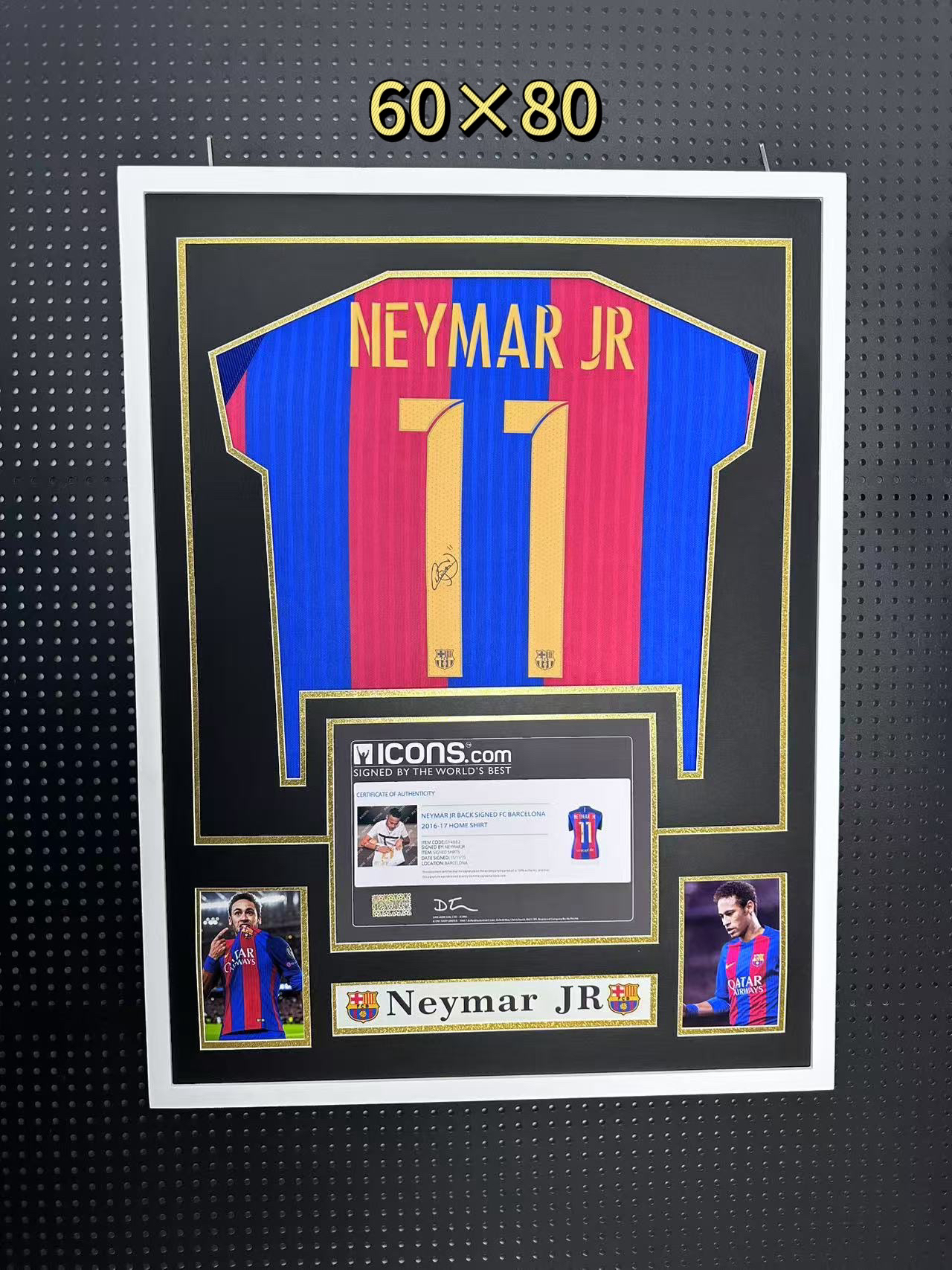 内马尔梅西亚马尔签名球衣高清印签人工无损高端实木装裱成品蓝色