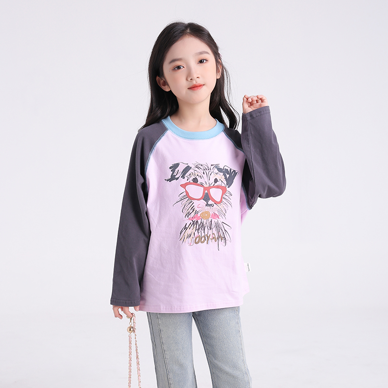 女童长袖T恤春装2025新款小女孩卡通印花打底衫洋气儿童休闲上衣