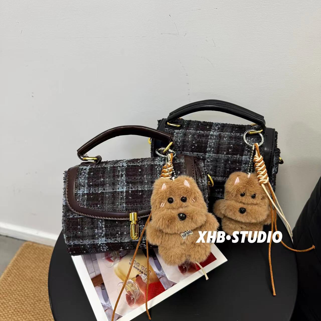 秋冬格子毛呢手提包包女2025新款时尚休闲复古斜挎包高级感单肩包