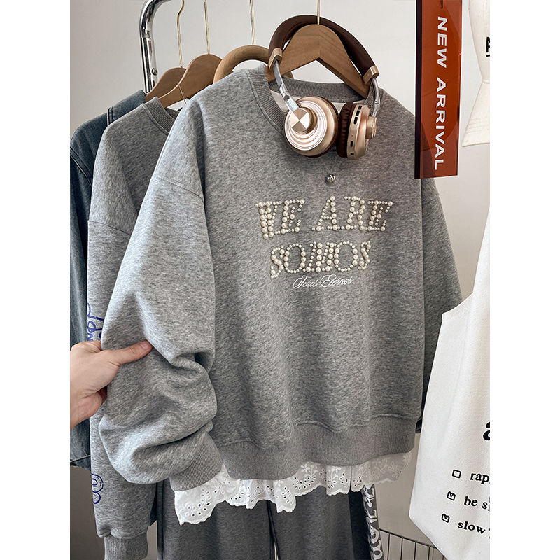 韩版ins风大码无帽卫衣女秋季新款胖mm宽松显瘦加绒卫衣女冬款