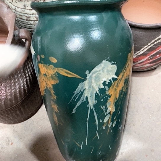 紫砂花盆口19高度35墨绿色