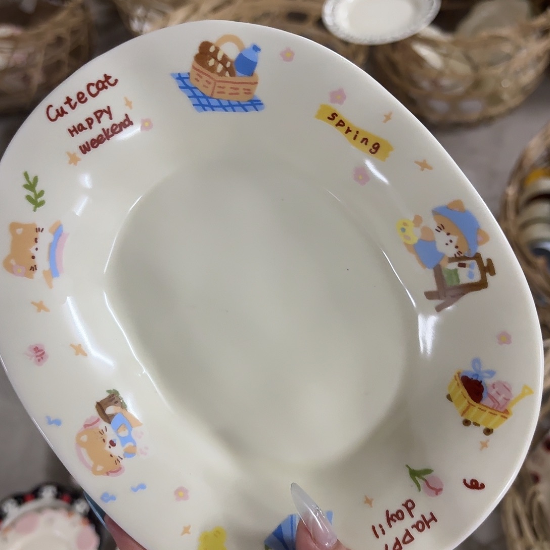 搪瓷微瑕猫椭圆盘一个