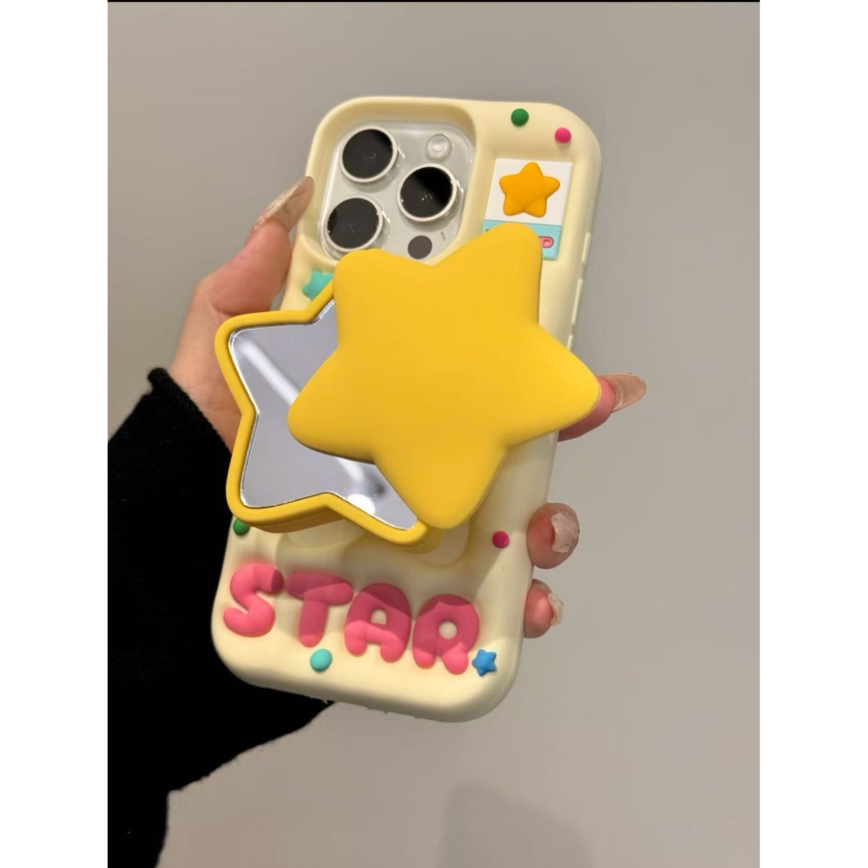 苹果|多巴胺彩波点支架五角星滑盖镜面适用iPhone17硅胶手机壳