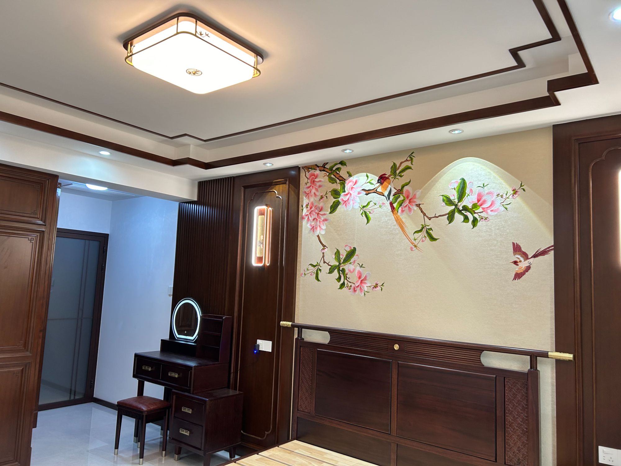 独秀刺绣壁布玉兰独绣背景墙新中式卧室客厅床头花鸟墙布四季平安