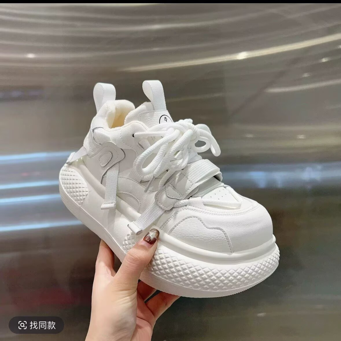欧货松糕厚底面包鞋女小个子增高小白鞋冬季加绒老爹鞋时尚休闲鞋