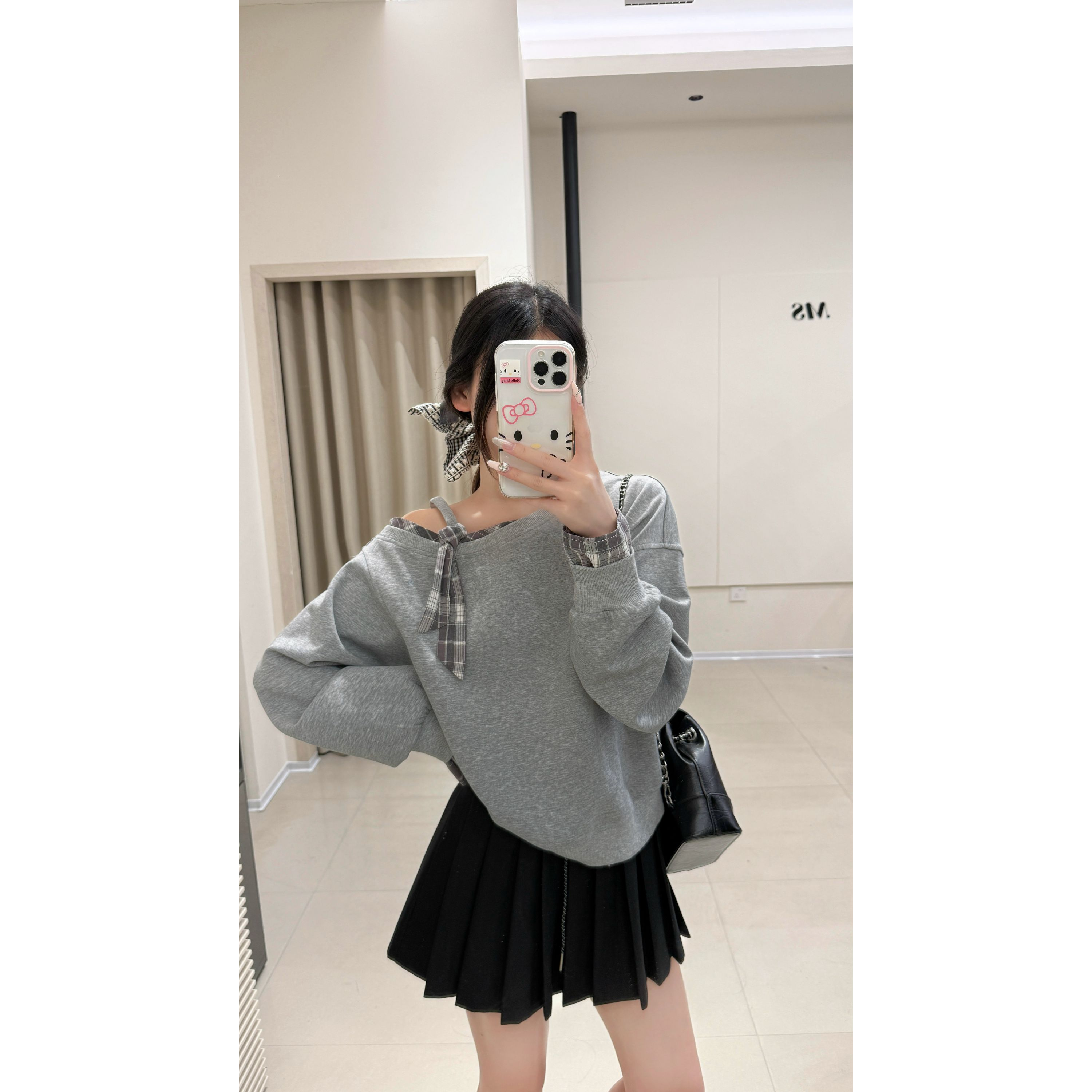 设计感斜肩吊带假两件小众百搭洋气长袖卫衣女2025秋新款