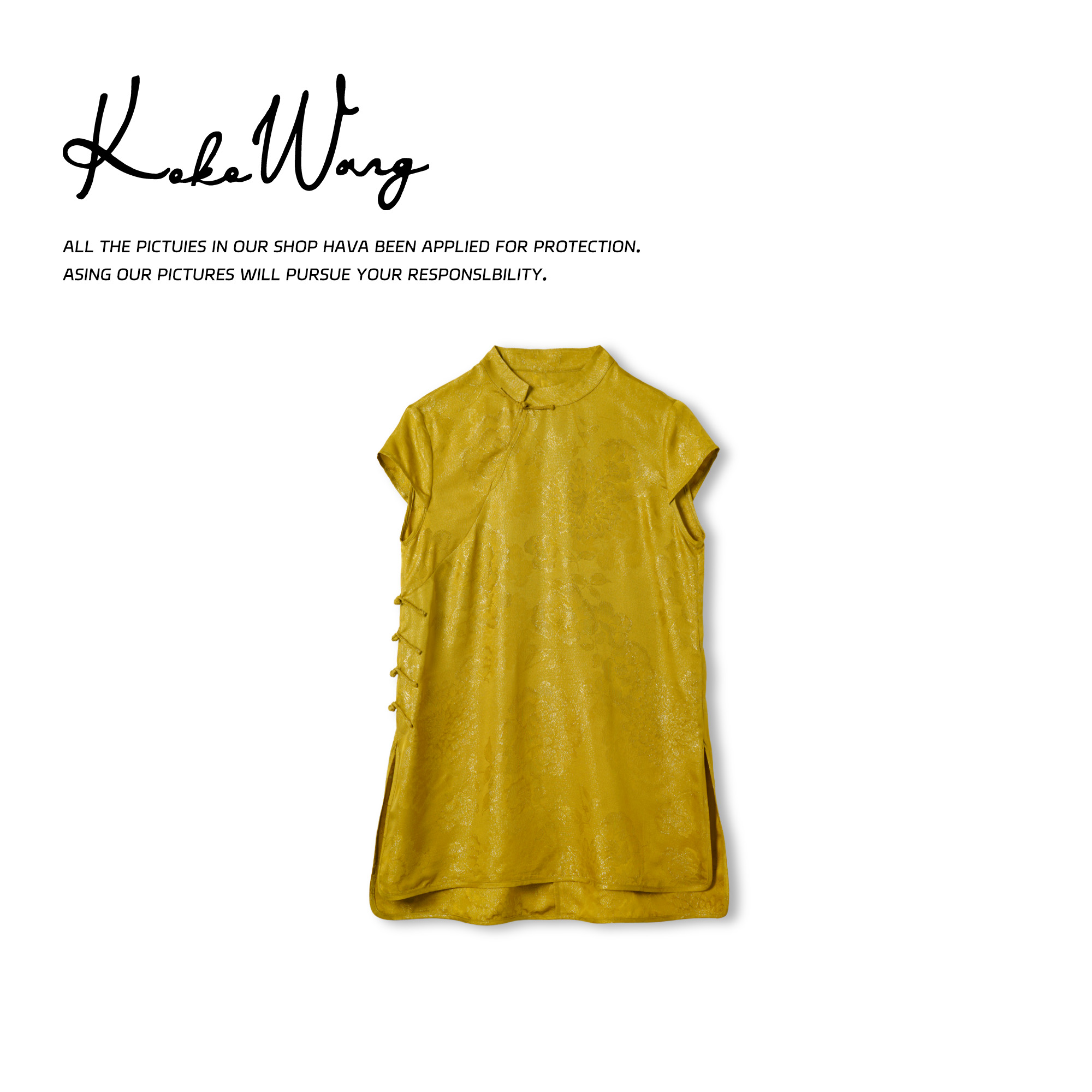 KOKO WANG时尚高端中式国风28姆米桑蚕丝旗袍连衣裙560685F06Q41