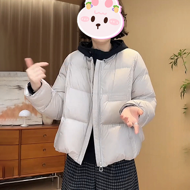 简约圆领宽松显瘦休闲棉服女2025冬季新款韩系纯色百搭保暖棉衣潮