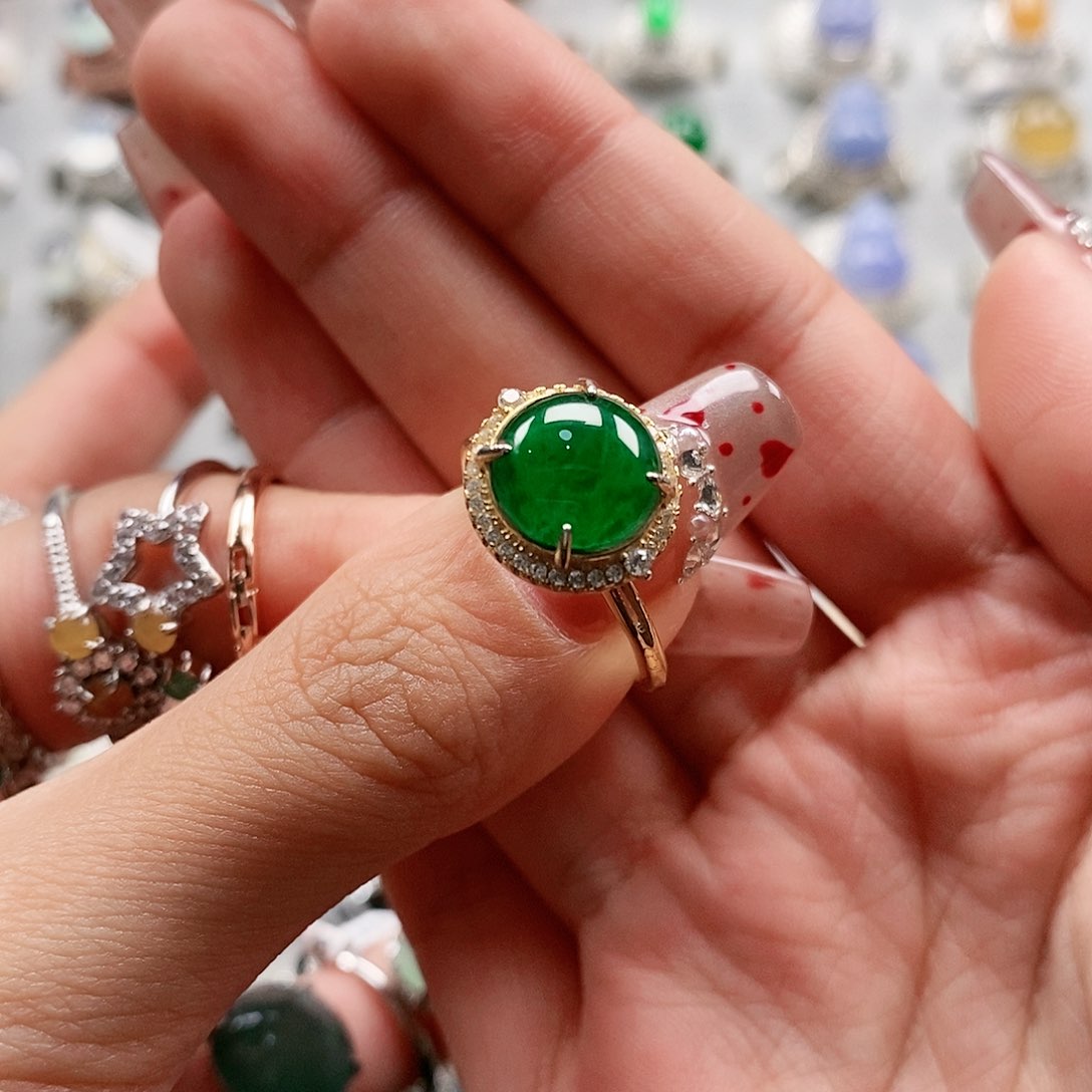 翡翠戒指银S925镶嵌一**1天然翡翠活口戒指