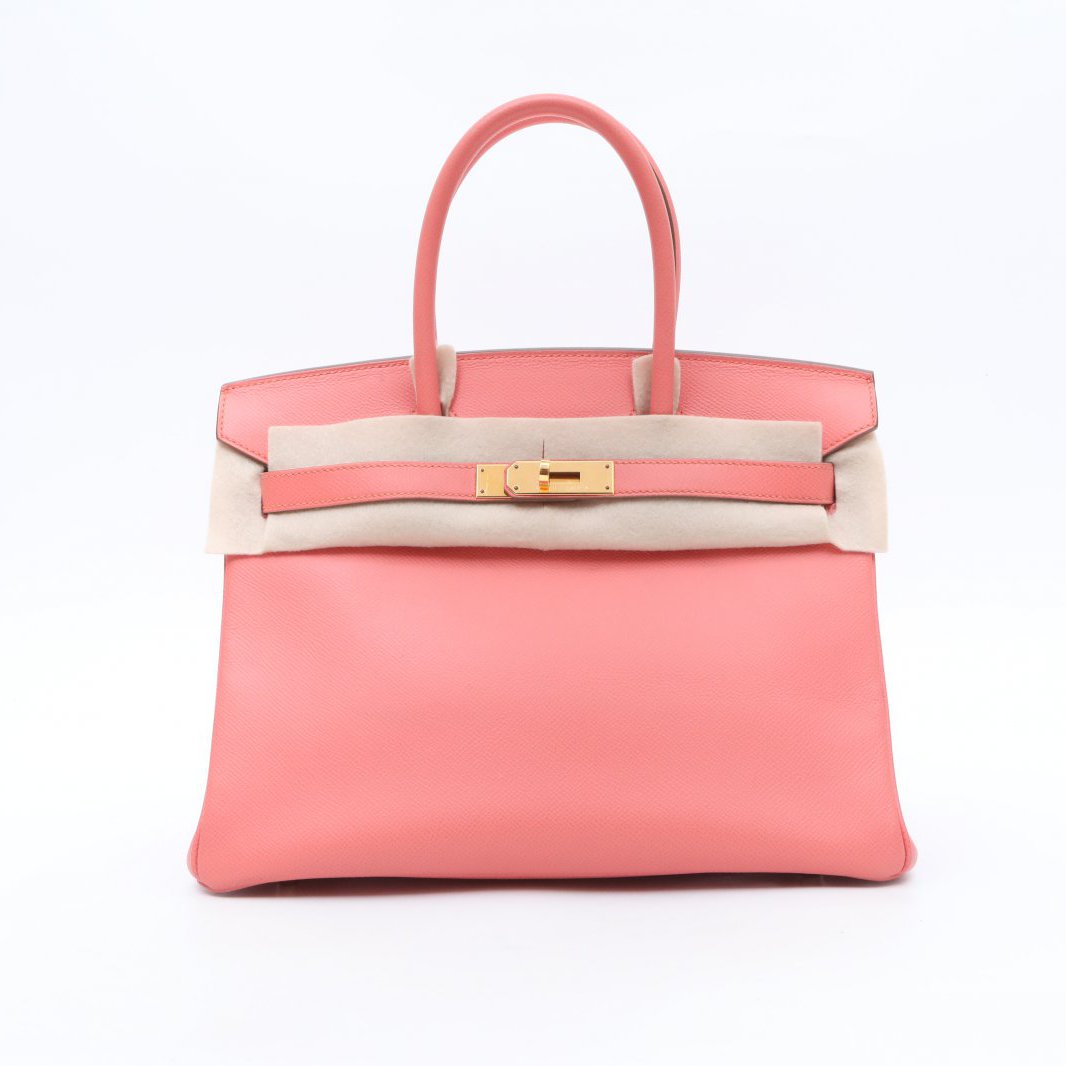 99新 Hermes/爱马仕 小花6欢 Birkin 30 玫瑰茶色 Epsom皮 框Q包