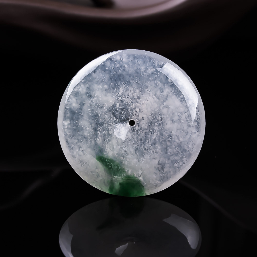 天然缅甸翡翠A货木那雪花冰飘花平安扣尺寸36.8-5.7mm