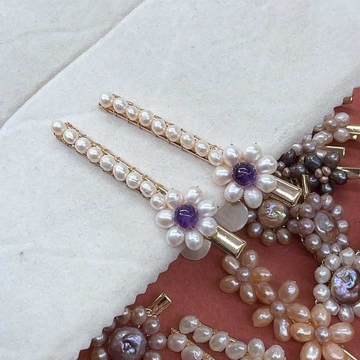 淡水珍珠发饰银S925镶嵌