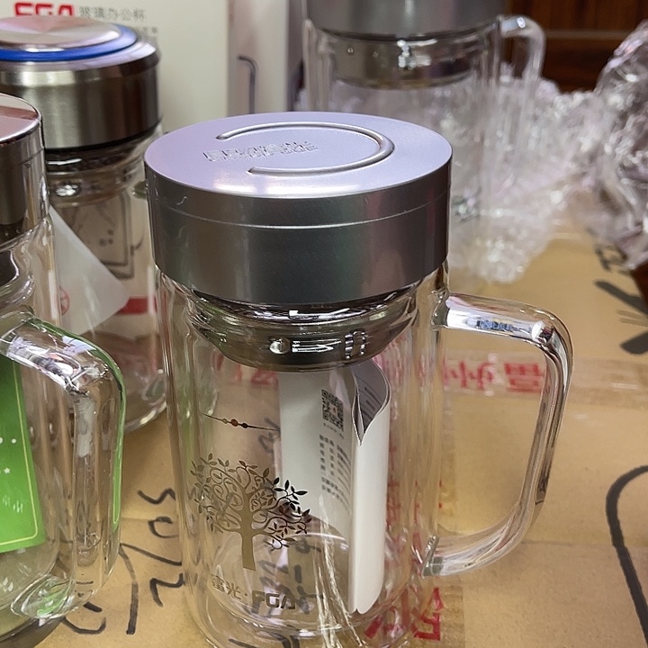 玻璃茶隔款富光把手杯塑料盖