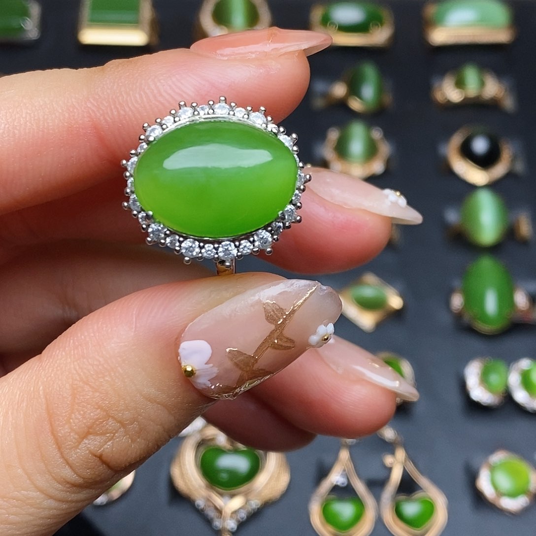 和田玉（碧玉）戒指银S925镶嵌