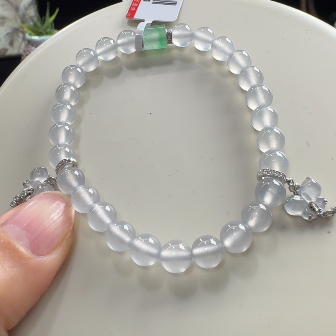 翡翠未镶嵌手链炸光！高冰玻黑钢单圈6.2mm