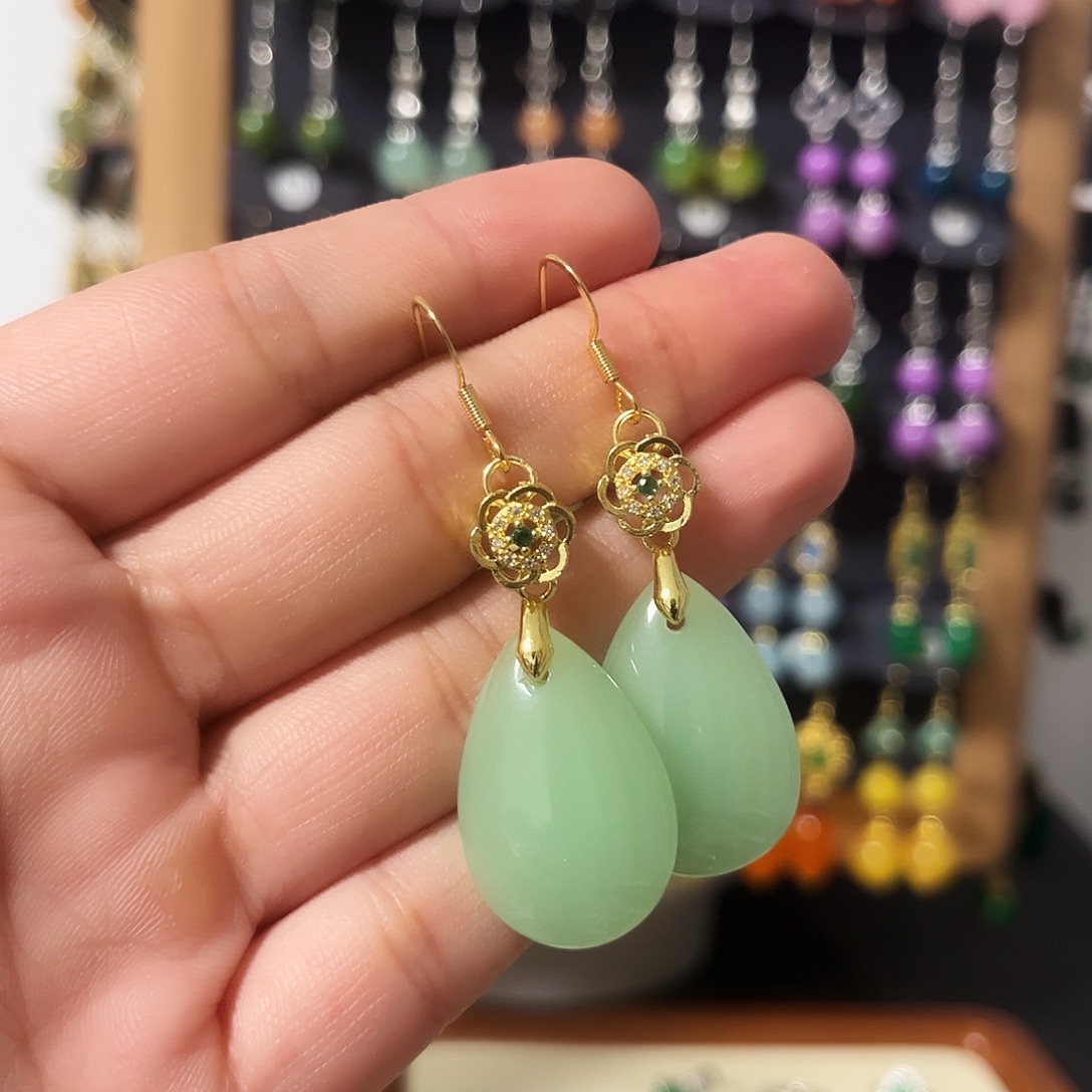 锆石纯铜925银耳饰