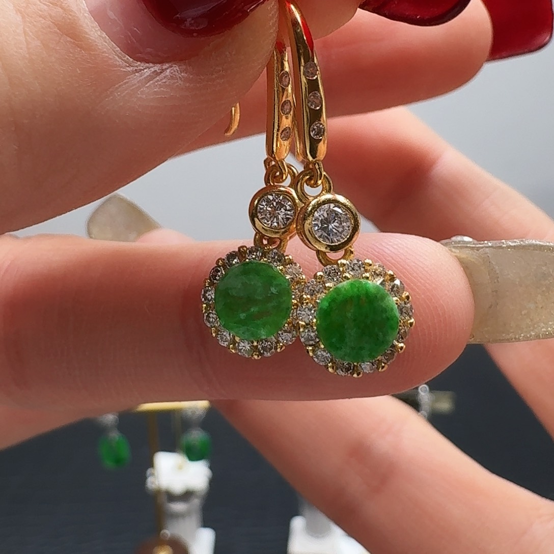 翡翠耳饰银S925镶嵌耳饰