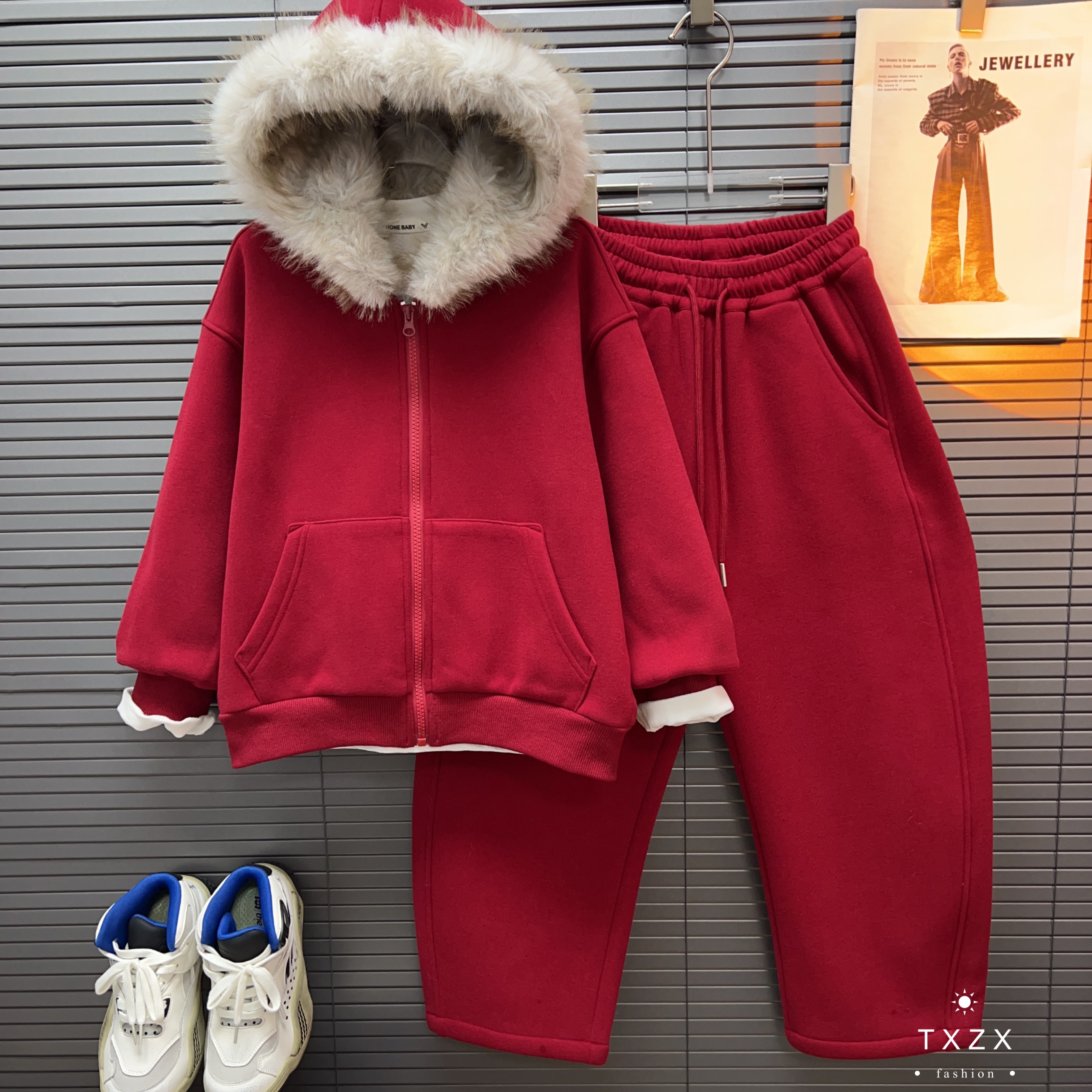 TX-25DY260冬季新款中大童韩版洋气毛领连帽年款加绒加厚套装潮