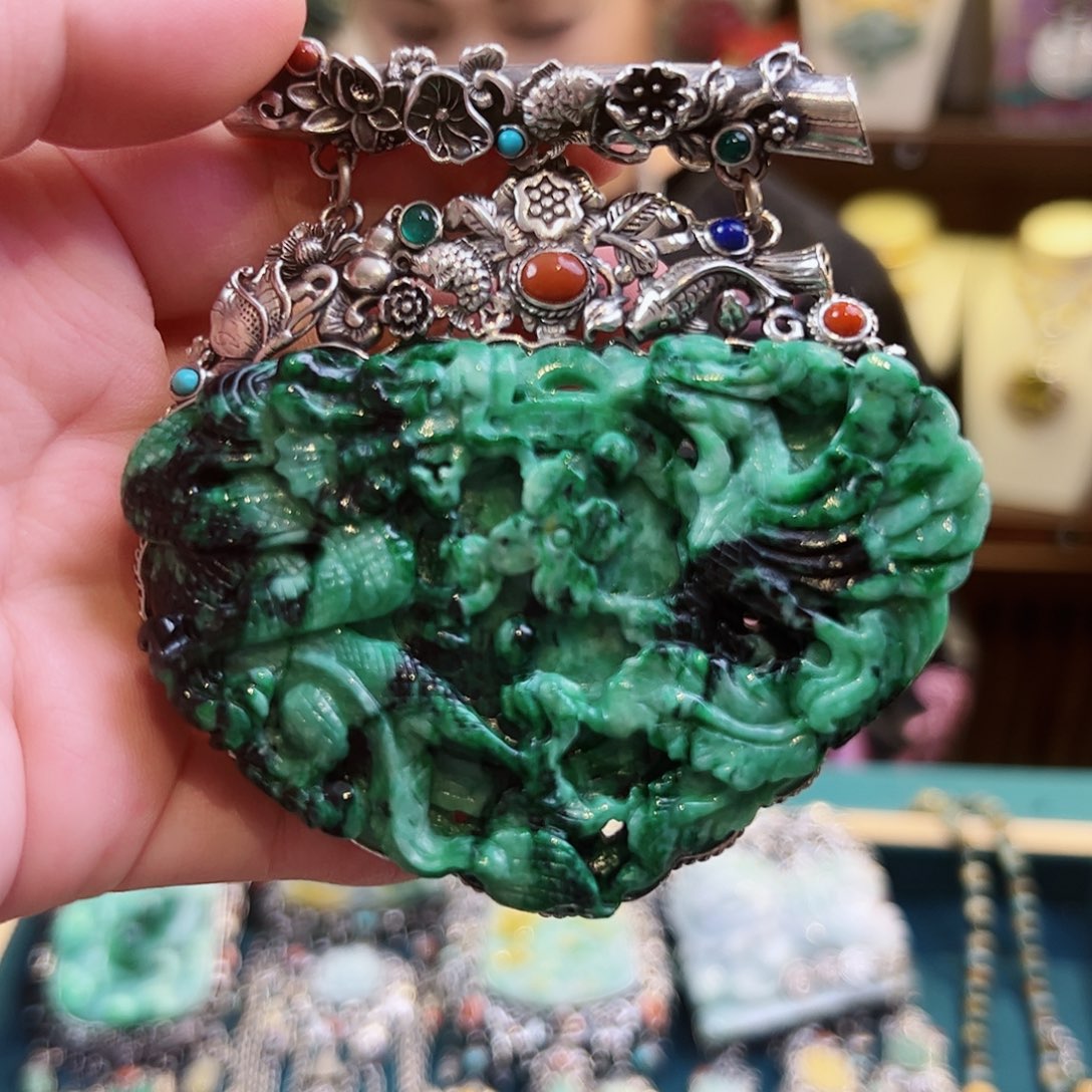 翡翠颈饰银S925镶嵌古风