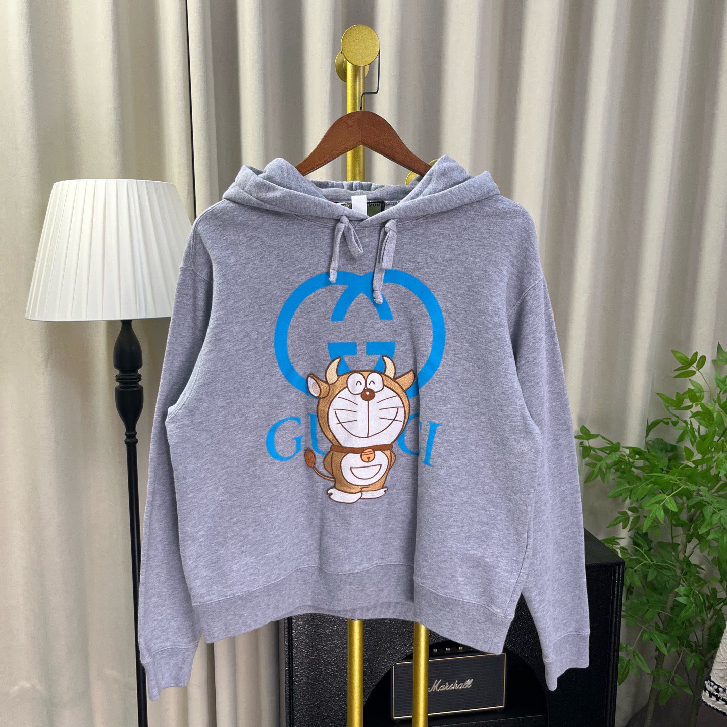 99新 GUCCI/古驰 灰色多啦爱梦联名帽衫 xs码