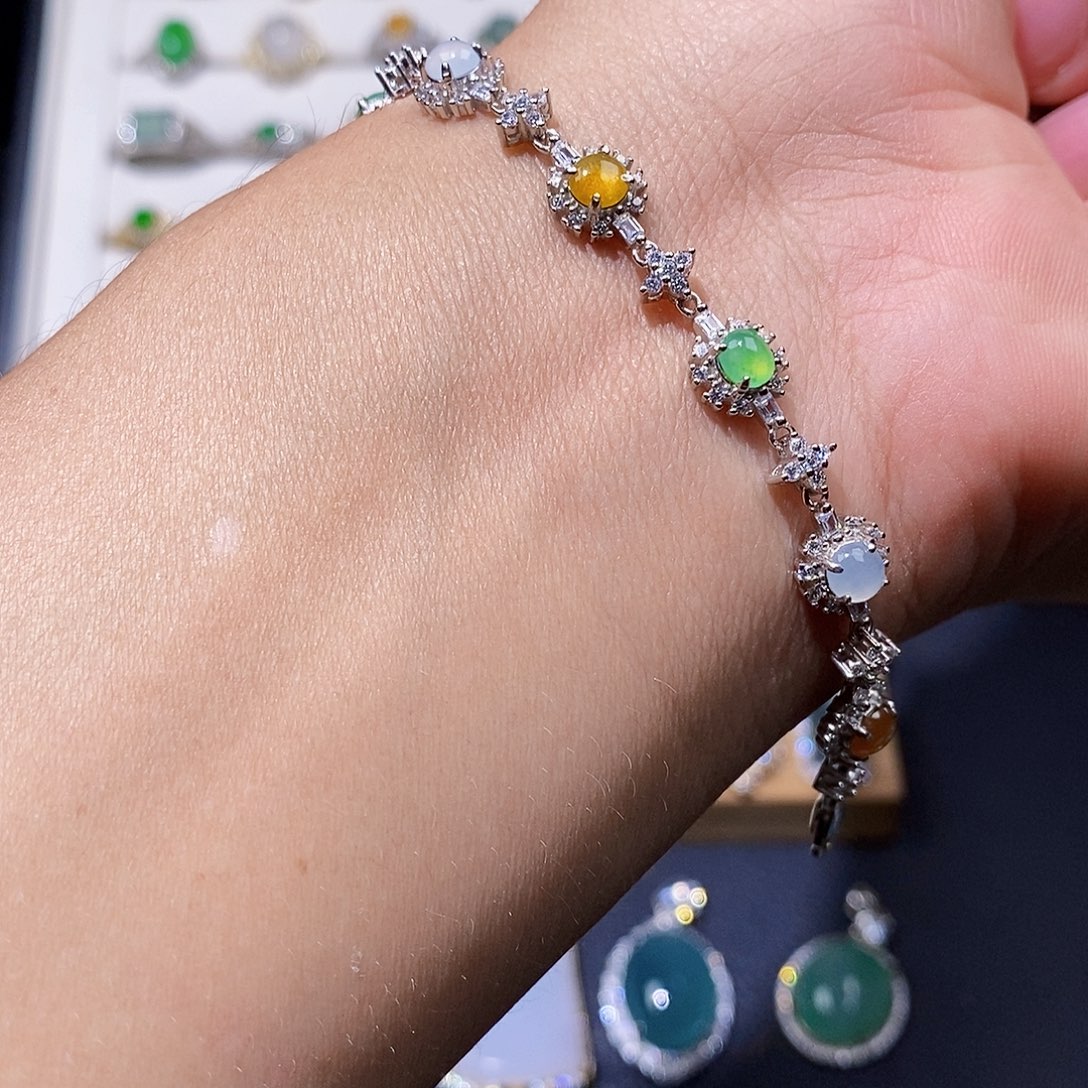 银S925镶嵌手链翡翠B*w w