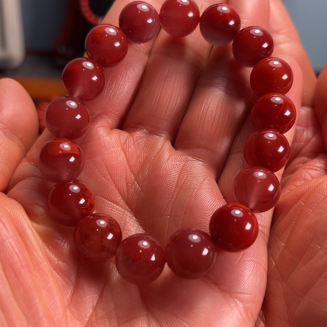 南红玛瑙未镶嵌手串南红玛瑙玫红单圈手串11mm