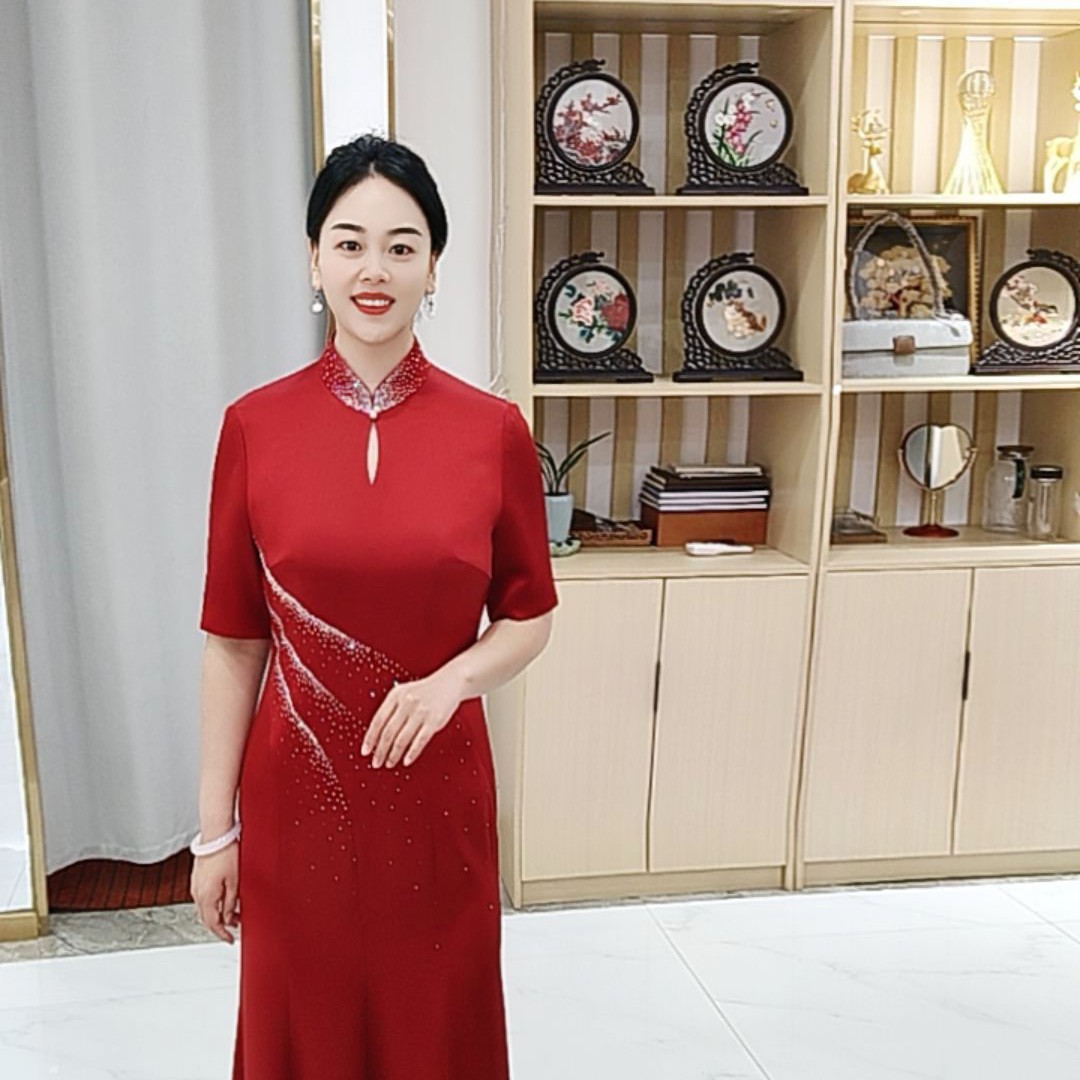 朱紫褕17683立领鱼尾中式旗袍喜婆婆喜妈妈婚宴礼服