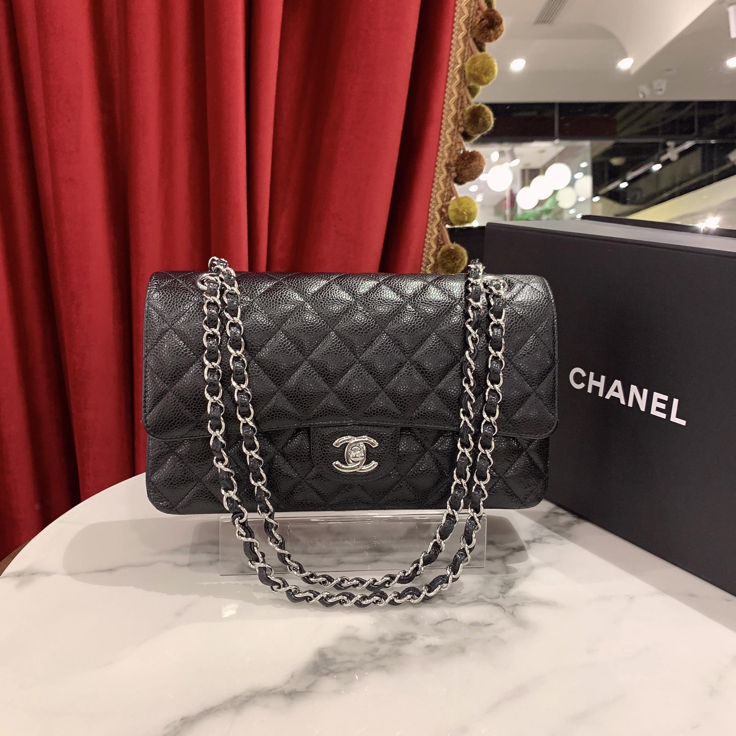 99新 Chanel/香奈儿 GGS香奈儿cf中号黑银荔枝牛皮芯片款13319119