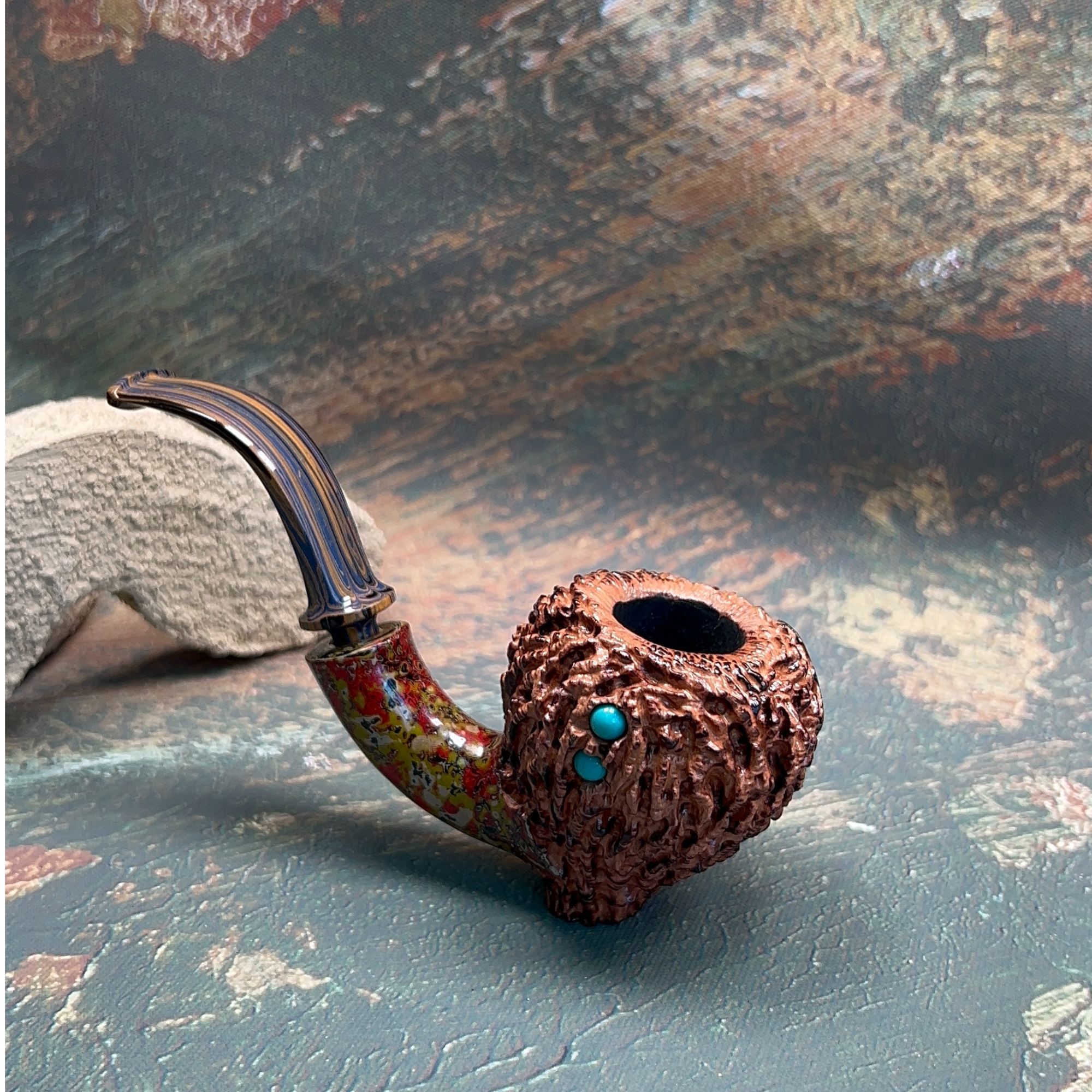 小龙大师纯手工石楠木材质原木色雕刻3毫米苹果军插烟斗