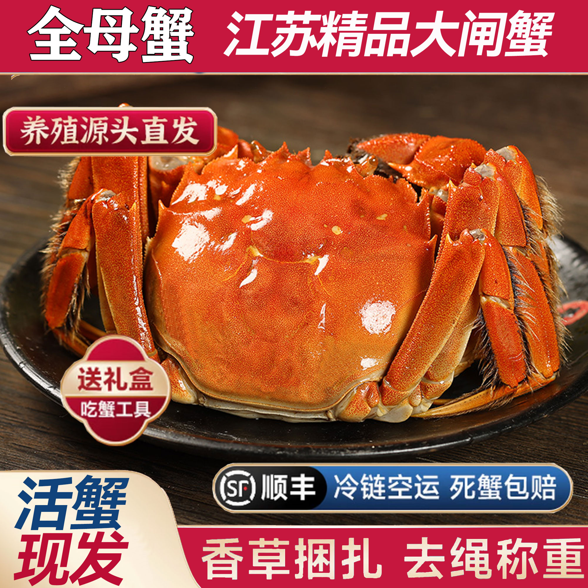 【江苏活蟹】全母大闸蟹精挑蟹3.5-3.2两6/8/10只礼盒装顺丰包邮