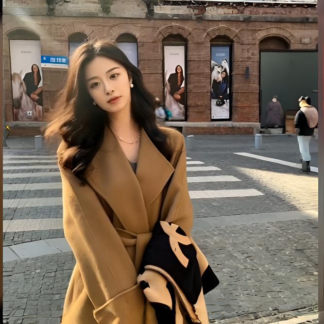 薄款女中长款时尚不起球毛呢外套双面休闲上衣百搭