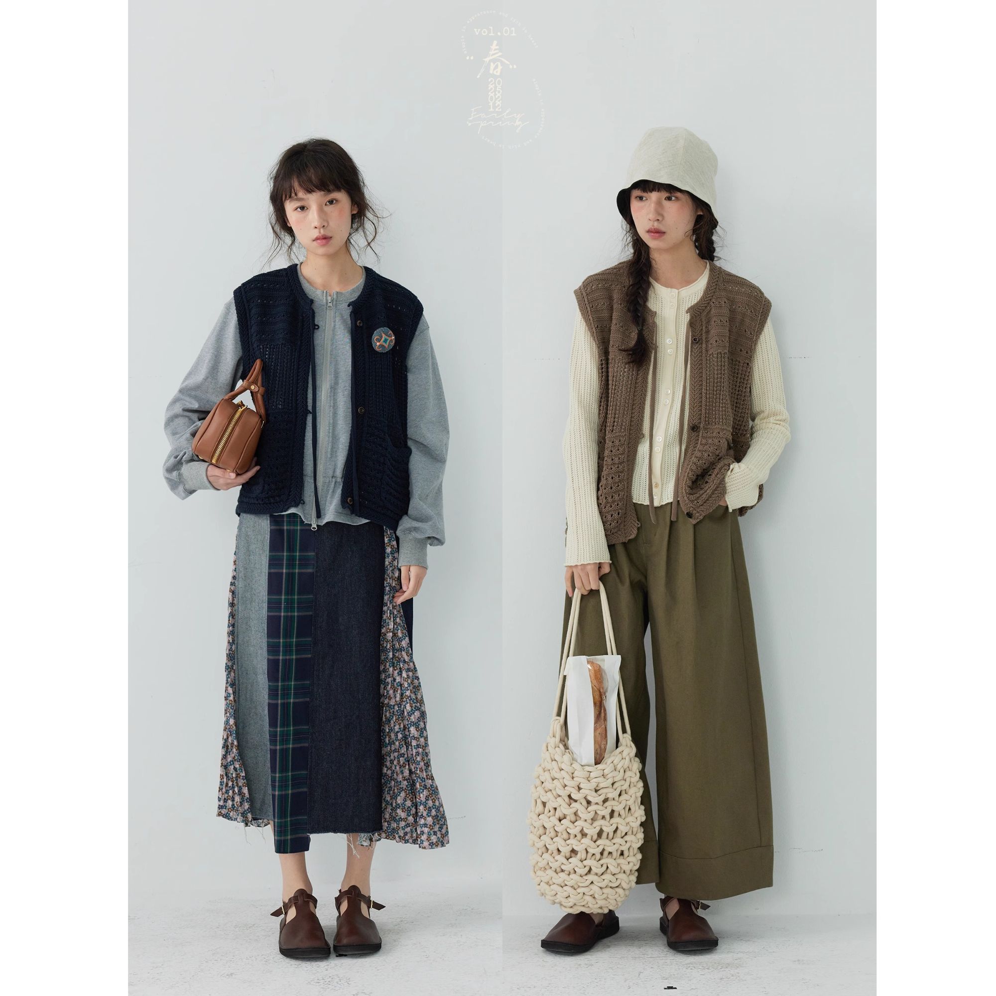 「白描工作间」"埃维公园"早春穿搭100棉镂空仿手钩系带开衫马甲